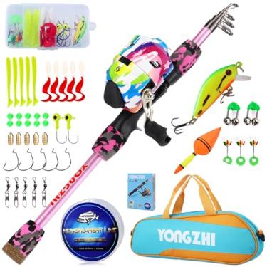 Imagem de YONGZHI Vara de Pesca Infantil E Carretel, Vara de Pesca Leve com Carretel de Pesca Spincast, Bolsa de Equipamentos, Iscas para Jovens, Meninas E Meninos, Bom Kit de Pesca para Iniciantes, Rosa