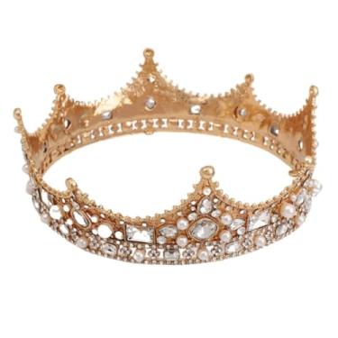 Imagem de Tiara de casamento Crystal King vintage strass coroa faixas de cabelo para dia das bruxas acessórios de cabelo para concurso de aniversário (ouro com pedra branca)