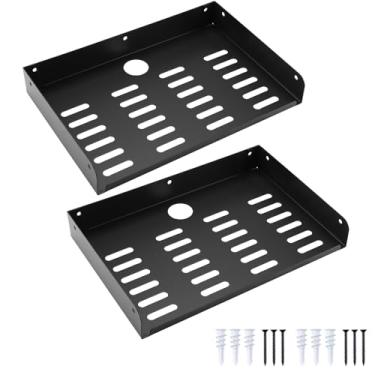 Imagem de Patioer Prateleira flutuante de metal 30,5 cm x 20,3 cm moderna prateleira de parede para componentes de TV, roteador, console de jogos, leitor de DVD, pacote com 2