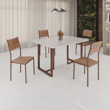 Imagem de Conjunto Sala de Jantar Mesa 120x90cm Base Lunna Tampo Mdf Laca com Vidro Florença Marrom