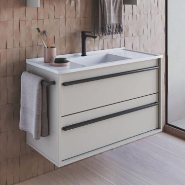 Imagem de Gabinete de Banheiro Suspenso 80cm com 1 Toalheiro 1 Porta e 1gaveta com Lavatório