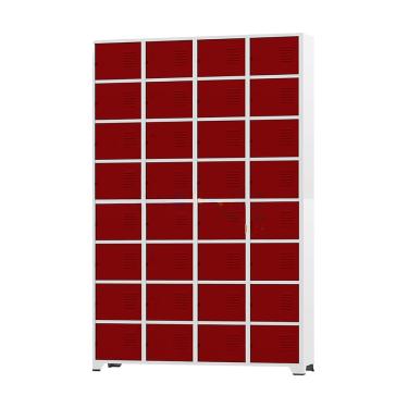 Imagem de Armário Roupeiro De Aço Para Vestiário 32 Portas Locker Vermelho com Chave