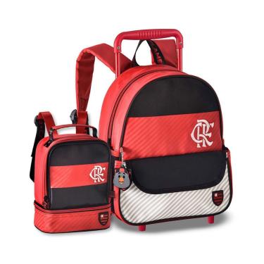 Imagem de Mochila Carrinho Com Lancheira Flamengo Kit Escolar Futebol
