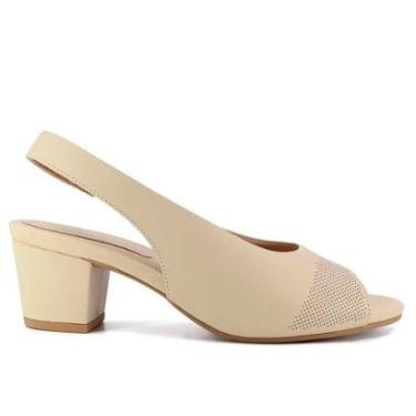 Imagem de Sapato Slingback Peeptoe Salto Bloco Feminino Usaflex Y8214005 Creme-Feminino