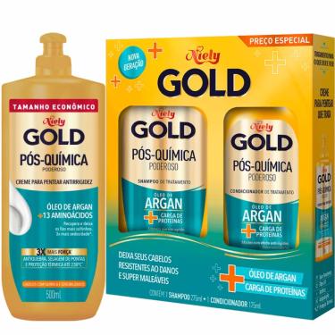 Imagem de Creme para Pentear Niely Gold Pós-Química Poderoso + 13 Aminoácidos + Shampoo e Condicionador