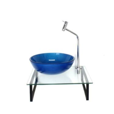 Imagem de Kit Cuba de Vidro Redonda 1cm com Tampo 40cm Azul