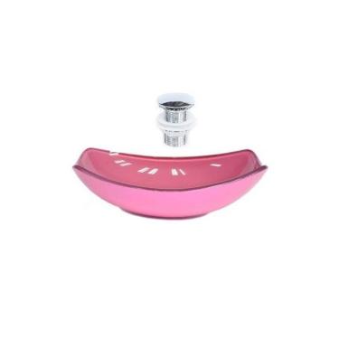 Imagem de Cuba de Vidro Oval Chanfrada 46cm + Válvula Click Rosa