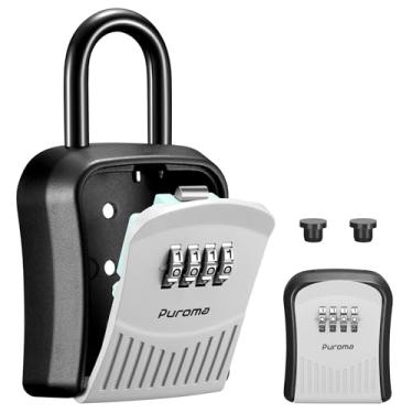 Imagem de Puroma SAFELock Box com combinação de chaveiros, caixa de armazenamento portátil de parede para chaves com código redefinível, caixa de segurança externa segura para casa, apartamento, armazenamento