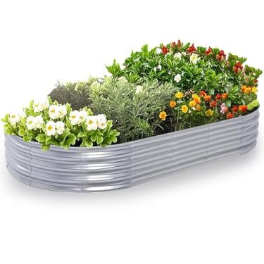 Imagem de AmazStove Canteiro de jardim galvanizado elevado, caixas de plantio espessadas de 20 x 10 cm ao ar livre, canteiros elevados para jardinagem, fácil montagem, grande canteiro de jardim para vegetais
