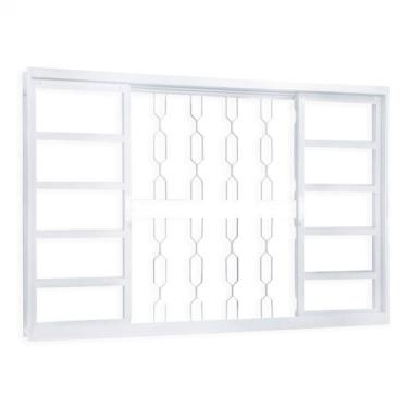 Imagem de Janela de Correr Aço 4 Folhas com Grade Elo Mgm Minas Sul Vidro Liso Incolor 120cm X 120cm Branco