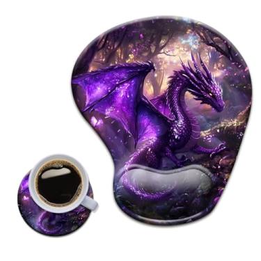 Imagem de HOPONY Mouse pad de gel para descanso de pulso - mousepad ergonômico para escritório com suporte de pulso - antiderrapante, acessórios de mesa de design para decoração de casa e jogos, dragão roxo