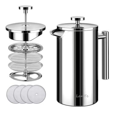 Imagem de French Press, 600 ml, isolamento duplo, aço inoxidável 304, cafeteira, sistema de filtragem de 4 níveis, sem moagem de café, sem ferrugem, pode ser lavado na lava-louças
