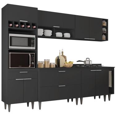 Imagem de Armário de Cozinha Com Tampo CP07 260cm Pérola Preto Z34      - Mpozenato