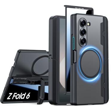 Imagem de Spugan Capa para Samsung Galaxy Z Fold 6 com suporte para S Pen, [compatível com Mag-Safe] [Suporte oculto] [Proteção de tela de privacidade] Capa magnética à prova de choque forte fosca translúcida