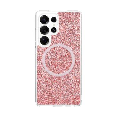 Imagem de QOVOC Capa transparente com glitter para Samsung Galaxy S25 Ultra, compatível com carregamento sem fio, capa protetora magnética para celular Galaxy S25 Ultra, glitter vermelho, aquário