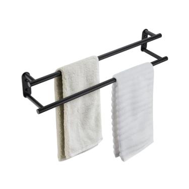 Imagem de BAGNOLUX Barra de toalha dupla 61 cm, toalheiro SUS304 para banheiro montado na parede 2 camadas toalheiros de escada, suporte de toalha de banheiro com economia de espaço, suporte de prateleiras