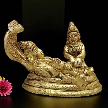 Imagem de Estátua de latão Vishnu Lakshmi em Sheshnag Divine Narayan e Lakshmi estátua altura 9,5 cm para casa, escritório, decoração Pooja, presente