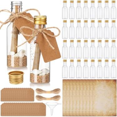 Imagem de Maxdot Kit de 50 frascos de mensagem de 50 ml com design vintage, garrafas plásticas transparentes de papel marrom para convites, aniversário, casamento, artesanato, lembrancinhas de festa