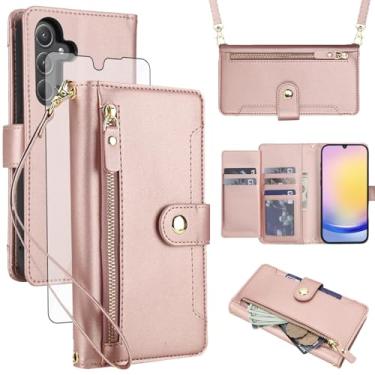 Imagem de Asuwish Capa de celular para Samsung Galaxy A15 5G/4G carteira com zíper, protetor de tela de vidro temperado e alça de pulso transversal, porta-cartão de crédito flip A 15 G5 15A mulheres meninas