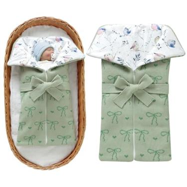 Imagem de Winmany Cobertor para bebês recém-nascidos saco de dormir de inverno com laço de malha acrílica macia para bebês de 0 a 6 meses meninos e meninas (verde)