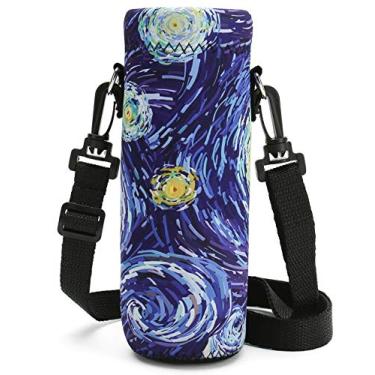 Imagem de RICHEN Bolsa de neoprene para garrafa de água com alça de ombro ajustável, capa de garrafa de água isolada para garrafas de aço inoxidável/vidro/plástico, Starry Night, 1000ML