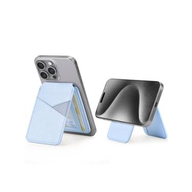 Imagem de Carteira magnética para celular, compatível com iPhone 16/15/14/13/12 série Pro Plus Pro Max para carteira MagSafe, suporte ajustável com 4 porta-cartões, bloqueio RFID, couro PU, azul