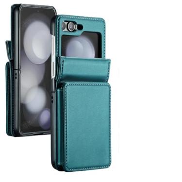 Imagem de para Samsung z flip5 Bolsa carteira capa de couro para Samsung Galaxy Z Flip 5 5G Flip5 capa protetora contra queda com slot para cartão, verde, para Samsung z flip 5
