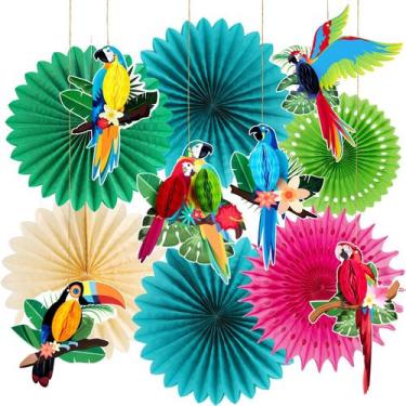 Imagem de Conjunto de ventiladores de papel decorativo Easy Joy Tropical Parrot 