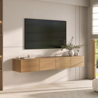 Imagem de Rack Suspenso para Tv até 75 Polegadas 180cm Aruá Cabecasa Madeiraoriginals Jatoba