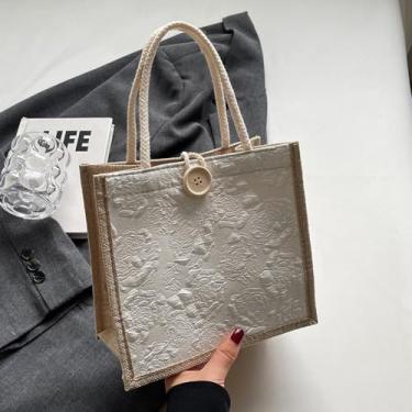 Imagem de Bolsa feminina rosa de lona, bolsa transversal com bolsos, alça superior, bolsa de ombro para mulheres, Bege, One Size