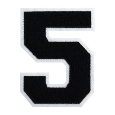 Imagem de 1 peça de patch de número de chenille preto de 15 cm com borda branca – adesivos do alfabeto para roupas, jaquetas, mochilas, chapéus para decoração personalizada, nome personalizado e artesanato