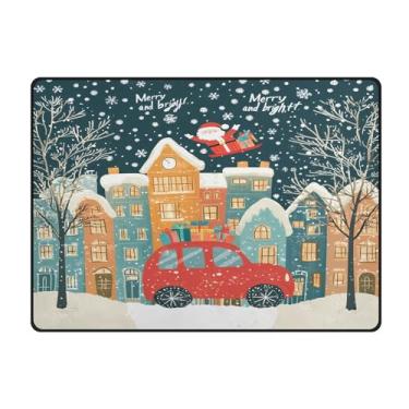 Imagem de Blueangle Tapetes de Natal laváveis de 10 x 13 cm para sala de estar - Tapete ultramacio antiderrapante resistente a manchas com estampa de cidade de Natal para quarto e escritório (815)