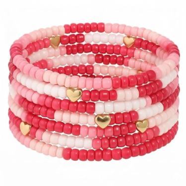 Imagem de SHINUS BOHO Pulseiras femininas com contas de surfista Heishi para o dia de Natal, empilhável, disco de vinil, argila, camadas elásticas, amizade, joias de inverno, presentes, 7.0, Sem Pedra Preciosa
