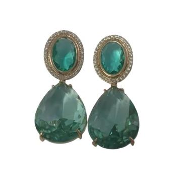 Imagem de Brinco Mini em Quartzo Verde com Zircônias, Banho de Ouro 18k