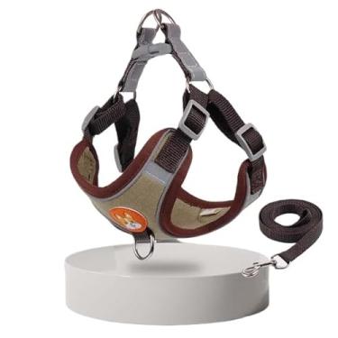 Imagem de Coleira Peitoral para Cachorros e Gatos com Guia – Ajustável, Respirável, Material Refletivo, Confortável e Seguro – Peitoral Tipo Colete em Poliéster para Passeios(Marron,L/7-10 Kg)