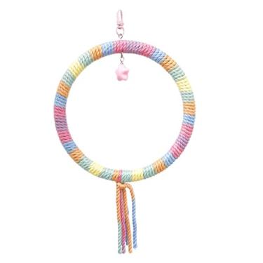 Imagem de Brinquedo circular com corda de algodão, balanço de corda de pássaro de cor gradiente para papagaios, periquito, calopsita, cacatua, conure