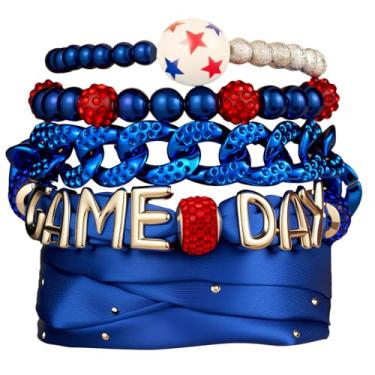 Imagem de DoDoBeads Conjunto de pulseiras femininas de cachecol de dia de jogo, pacote com 4 pulseiras em camadas, joias coloridas do time para roupas de dia de jogo, use como pulseira, colar, faixa de chapéu