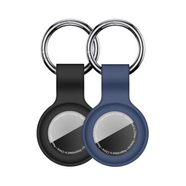 Imagem de 【Pacote com 2】 Linsaner compatível com AirTag Case Chaveiro Air Tag Case Holder Silicone AirTags Capas de chaveiro Etiquetas de ar Chaveiro Compatível com Apple AirTag GPS Localizador de Itens Acessórios, Preto Azul