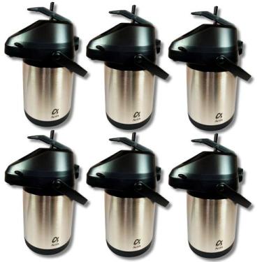 Imagem de KIT 6 Garrafa Térmica 3 Litros Aço Inox Parede Dupla Giratória Gde Cro