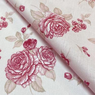 Imagem de Tecido Tricoline Estampado Floral Rose - 1,50m de Largura