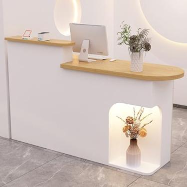 Imagem de Mesa de recepção moderna com gavetas trancáveis, balcão frontal para salão de compras, acabamento natural, 100 cm/39,3 pol