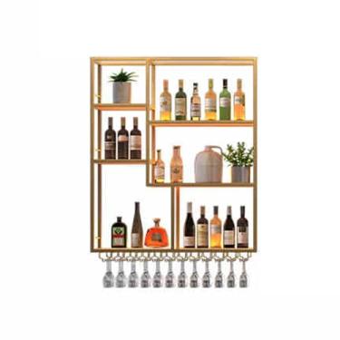 Imagem de Rack de vinho flutuante montado na parede, prateleiras de bar modernas com luz LED, prateleira de vinho com suporte de taça de vinho, prateleiras de armazenamento de vinho, prateleira de exibição de