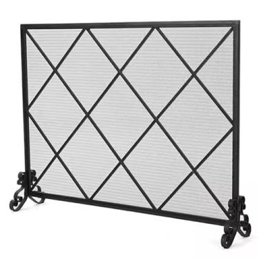 Imagem de Capa de tela de lareira de ferro forjado preto com pés de apoio, proteção contra incêndio de painel único para chamas abertas, barreira simples de queimador, acessório de segurança contra incêndio