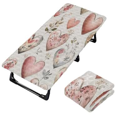 Imagem de Burbuja Lençol de berço de flores retrô de coração para crianças, lençol de cochilo acolchoado portátil com faixa elástica para meninas e meninos, lavável na máquina, 63,5 x 127 cm