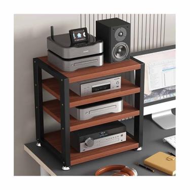 Imagem de Gabinete de mídia AV moderno prateleiras de áudio e vídeo armário de armazenamento multifuncional rack estéreo rack de torre de áudio para sala de estar, jogos, sala de gravação (preto, 40 x 35 x 35,5