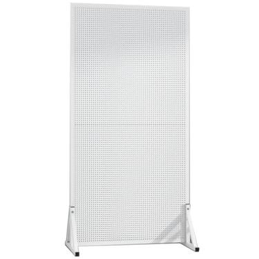 Imagem de Painéis duplos de metal com rodas - Rack de exibição de artesanato de chão, organizador versátil para armazenamento de casa, escritório e cozinha (branco, 60 x 150 cm/23,62 x 59,05 pol.)