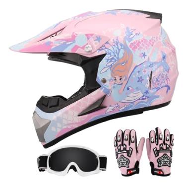 Imagem de Capacete DOT Youth Dirt Bike com óculos e luvas para crianças de 5 a 14 anos, capacetes quadriciclos infantis para meninos e meninas, capacete de quatro rodas para crianças, motocross BMX MX UTV