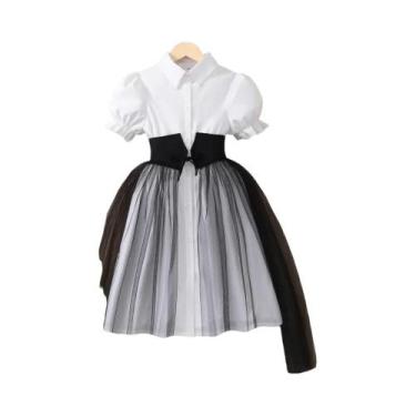 Imagem de Vestido Preto E Branco De Verão Para Meninas De 8 a 12 Anos, Manga Cur