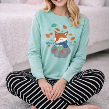 Imagem de Pijama Feminino Manga Longa Raposa Malwee, GG, Verde