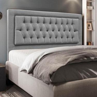 Imagem de Cabeceira Turquesa Cama Box Casal 140cm Linho Cinza - DROSSI